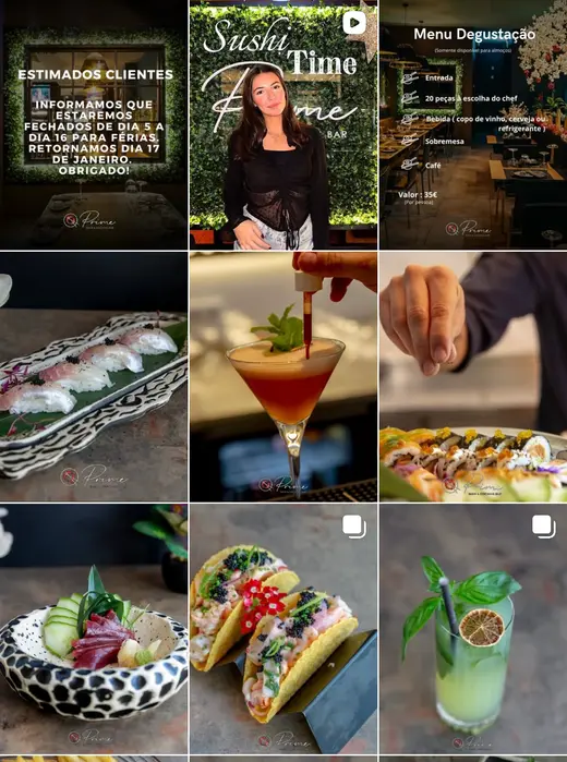 Grelha de publicações do Prime Sushi & Cocktail Bar, antes