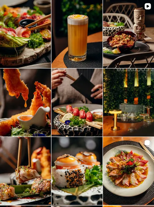 Grelha de publicações do Prime Sushi & Cocktail Bar, com a wild